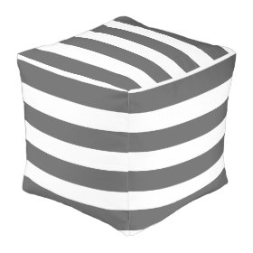 Modern Charcoal Gray White Stripes Pattern Cube Pouf