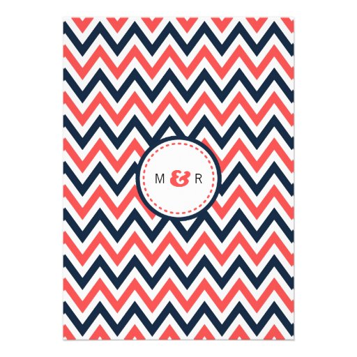 Modern Chevron (Coral & Navy) Wedding Announcement