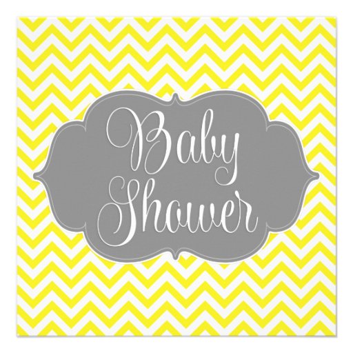 Modern Chevron Gray Yellow Baby Shower Personalized Invitations
