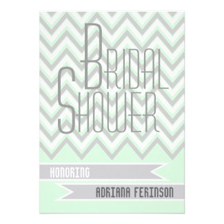 Modern chevron grey, mint wedding bridal shower personalized invitation