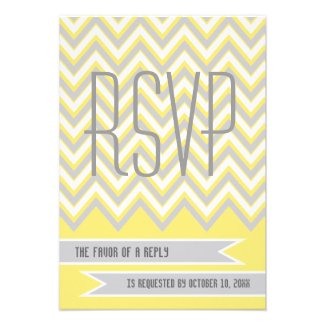 Modern chevron grey, yellow wedding RSVP Custom Announcement