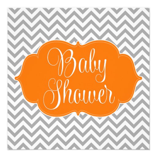 Modern Chevron Orange Gray Baby Shower Invitation (front side)