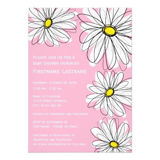 Modern Chevron pattern and daisy Baby Girl Shower Custom Announcements