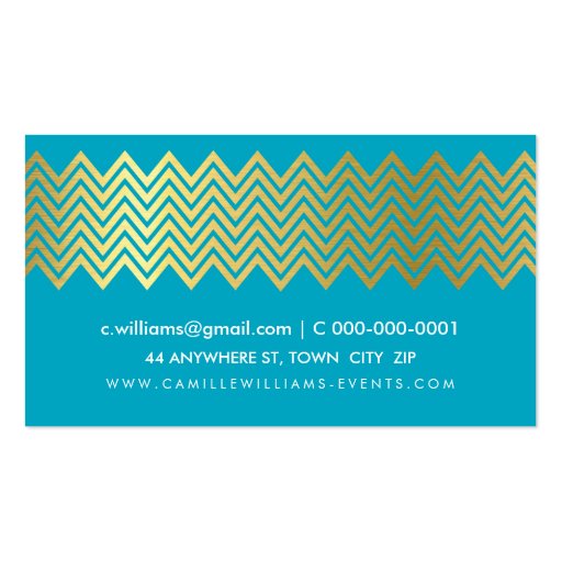 MODERN CHEVRON pattern gold foil turquoise blue Business Card (back side)