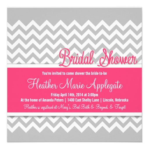 Modern Chevron Pink Gray Bridal Shower Invitation