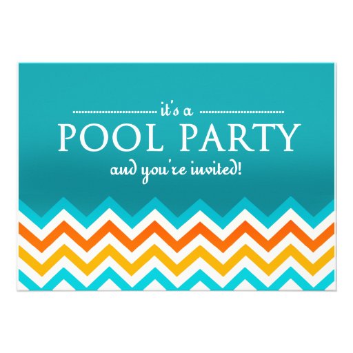 Modern Chevron Pool Party Invitations (front side)