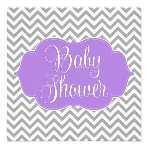 Modern Chevron Purple Gray Girl Baby Shower Personalized Invitations