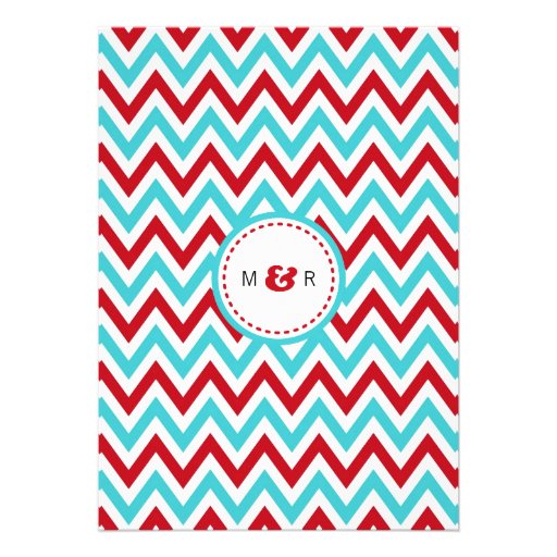 Modern Chevron (Red & Aqua) Wedding Custom Invitations