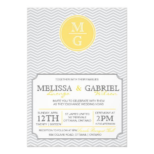 Modern Chevron Wedding Invitation Yellow