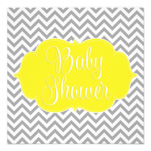 Modern Chevron Yellow Gray Baby Shower Personalized Invitations