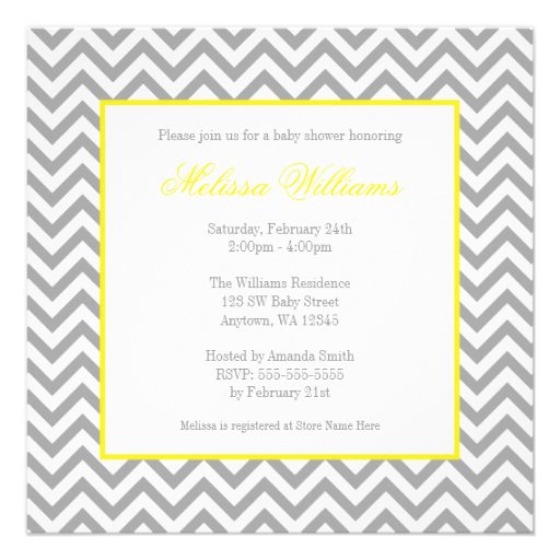 Modern Chevron Yellow Gray Baby Shower Personalized Invitations