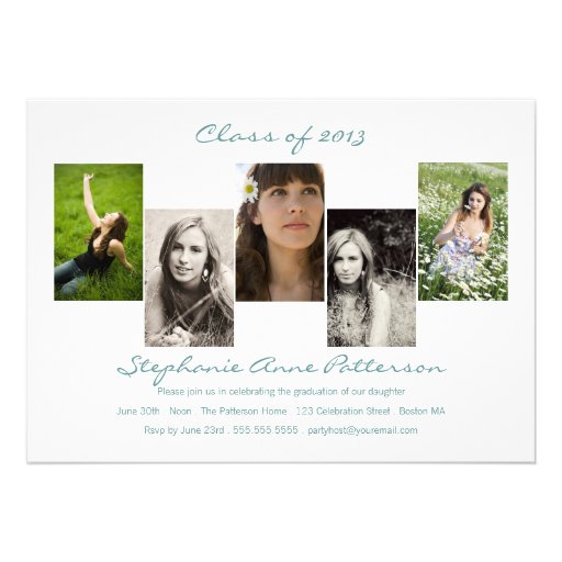 Modern Chic 5 Photo Graduation Announcement | Teal