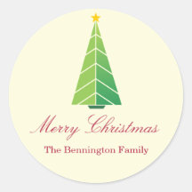 Modern chic Christmas tree custom holiday gift tag Round Stickers