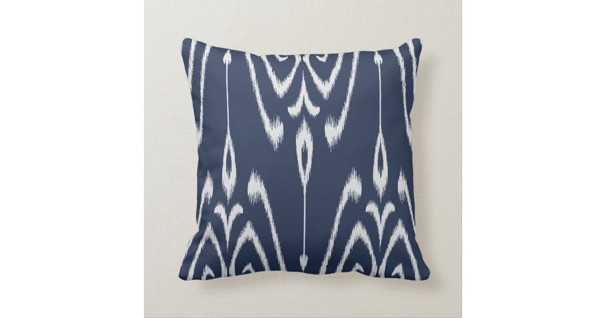 Modern chic decorative blue and white ikat pillow Zazzle