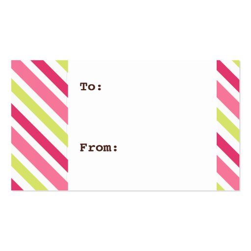 Modern chic girly green pink stripes gift tags business cards (front side)