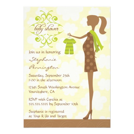 Modern chic green and brown baby shower invitation
