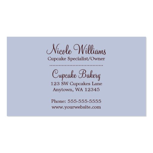 Modern Chocolate Cupcakes Sprinkle Frosting Business Card Template (back side)