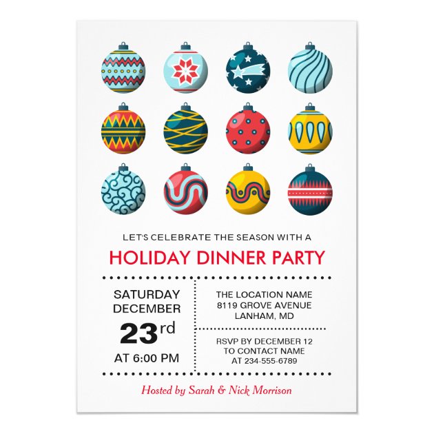 Modern Christmas Balls Celebration Holiday Party Card (front side)