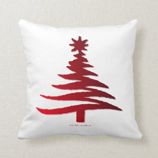 Modern Christmas Tree Stencil Print Red Pillows Zazzle