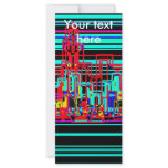 Modern cityscape in red and blue neon rack card