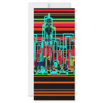 Modern cityscape in red and yellow neon rack cards