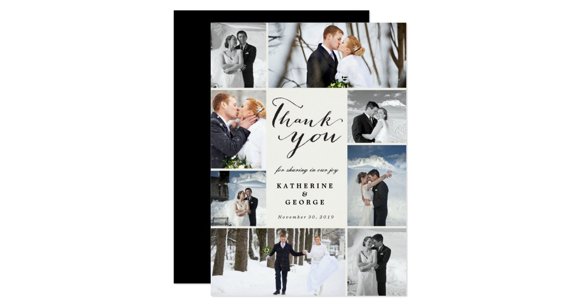 Modern Classy Photo Collage Wedding Thank You Card Zazzle