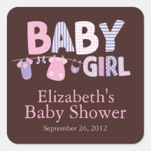 Modern Clothesline Baby Girl Baby Shower Sticker