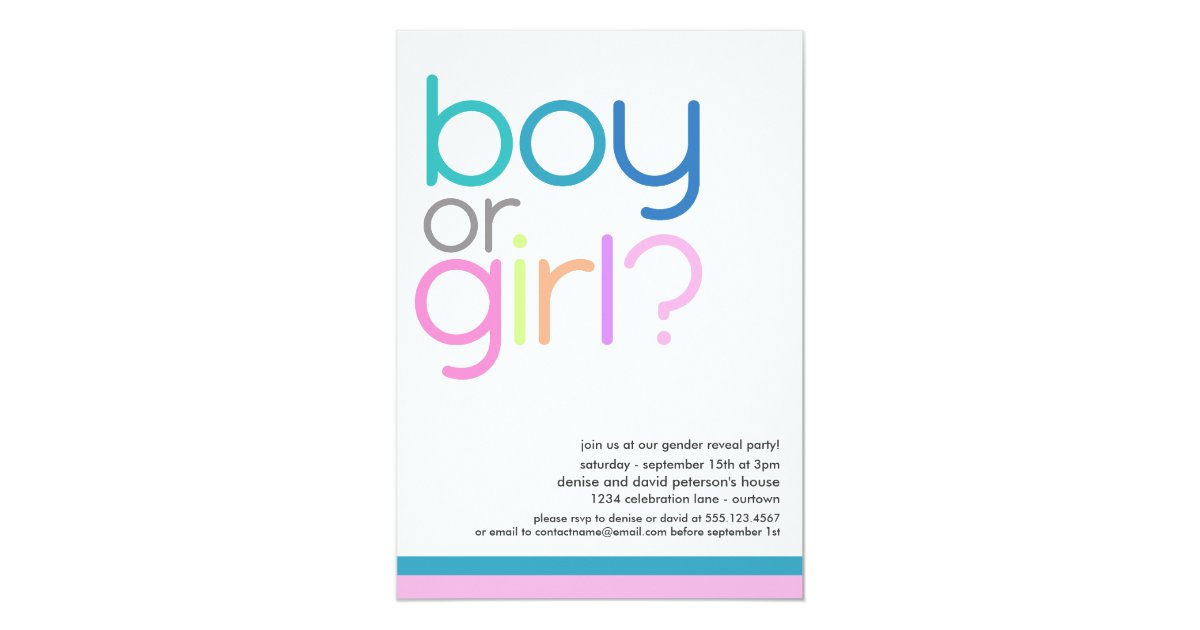 Modern Color Gender Reveal Party Invitation | Zazzle