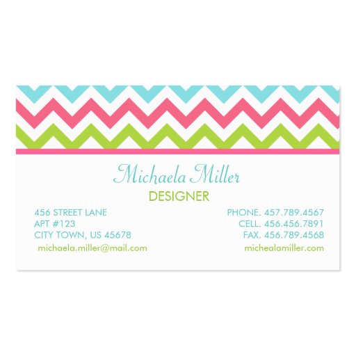 Modern Colorful Chevron Zigzag Pattern Business Cards (front side)