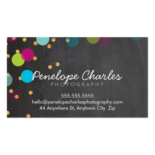 MODERN colorful gold glitter confetti chalkboard Business Card Templates (front side)