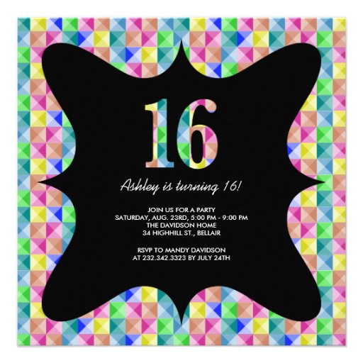 Modern Colorful Sweet 16 Invitations