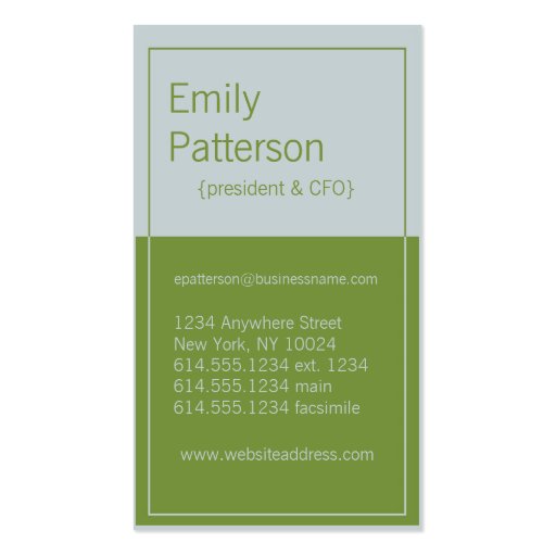 Modern Colors : Light Gray & Green Design 5 Card Business Cards (front side)