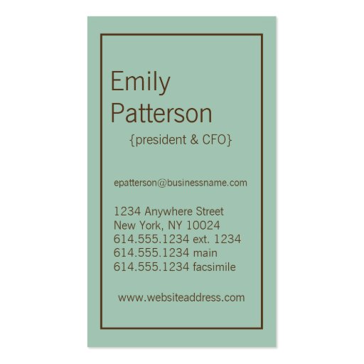 Modern Colors :: Seafoam & Brown Business Card (front side)