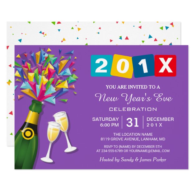 Modern Confetti Cheers to New Year's Eve Party Card (front side)