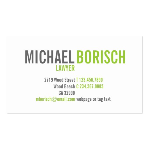Modern Contemporary White Grey Green Business Card (front side)