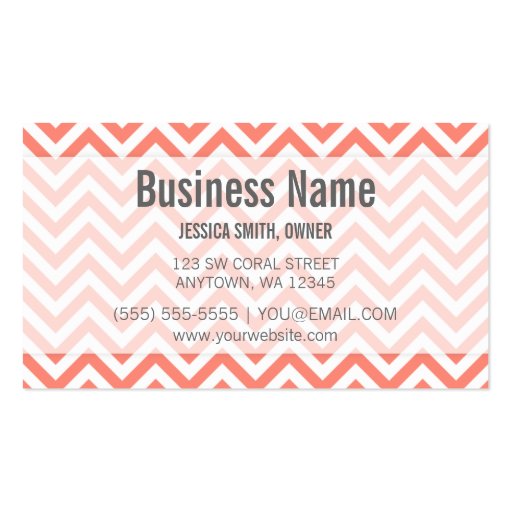 Modern Coral and White Chevron Pattern Business Cards (front side)