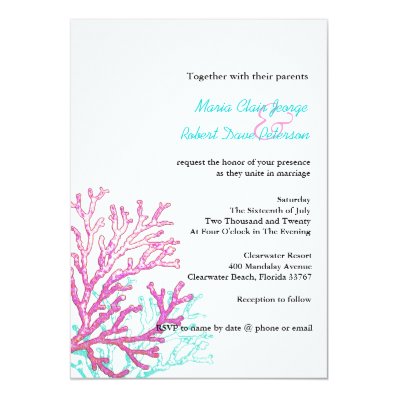 Modern Coral Beach Destination Wedding Invitation Announcements