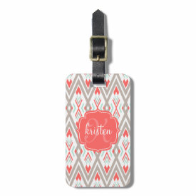 Modern Coral Geometric Tribal Aztec Personalized Tags For Bags