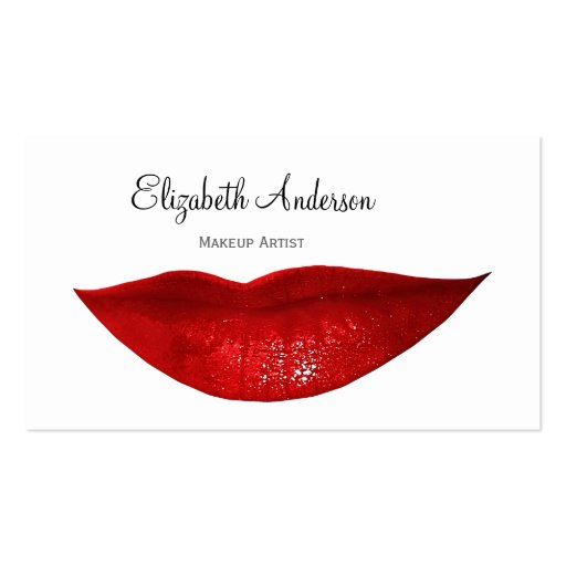 Modern Cosmetology Makeup Artist With Red Lips Business Card Template (front side)