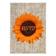 Modern Country burlap  orange Sunflower wedding Announcement