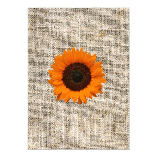 Modern Country burlap  orange Sunflower wedding Personalized Invite