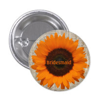 Modern Country orange Sunflower burlap wedding Button
