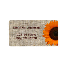 Modern Country orange Sunflower burlap wedding Personalized Address Label
