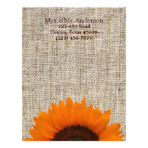 Modern Country orange Sunflower burlap wedding Customized Letterhead