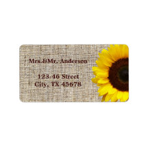 modern country wedding yellow Sunflower burlap Custom Address Labels