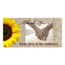 modern country wedding yellow Sunflower burlap Picture Card