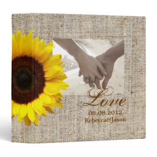 Modern Country yellow Sunflower burlap wedding 3 Ring Binder