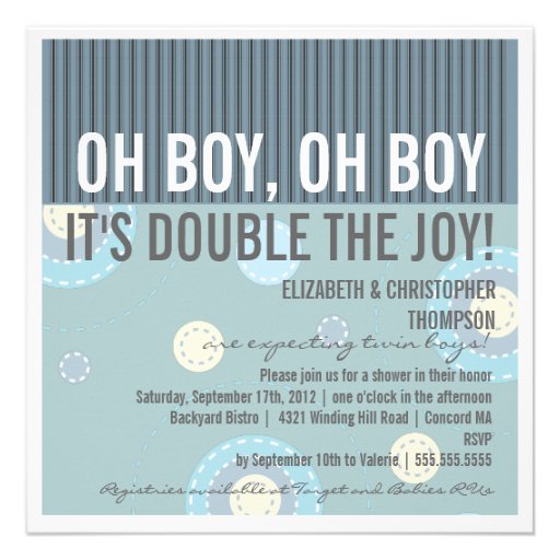 Modern Couples Twin Boy Baby Shower Invitation (front side)