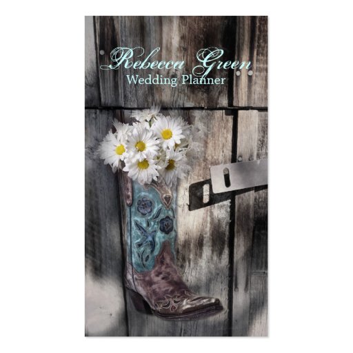 modern cowboy boots white daisy barn wood business card templates (front side)