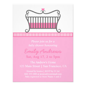 Modern Crib Pink Baby Shower Invitations